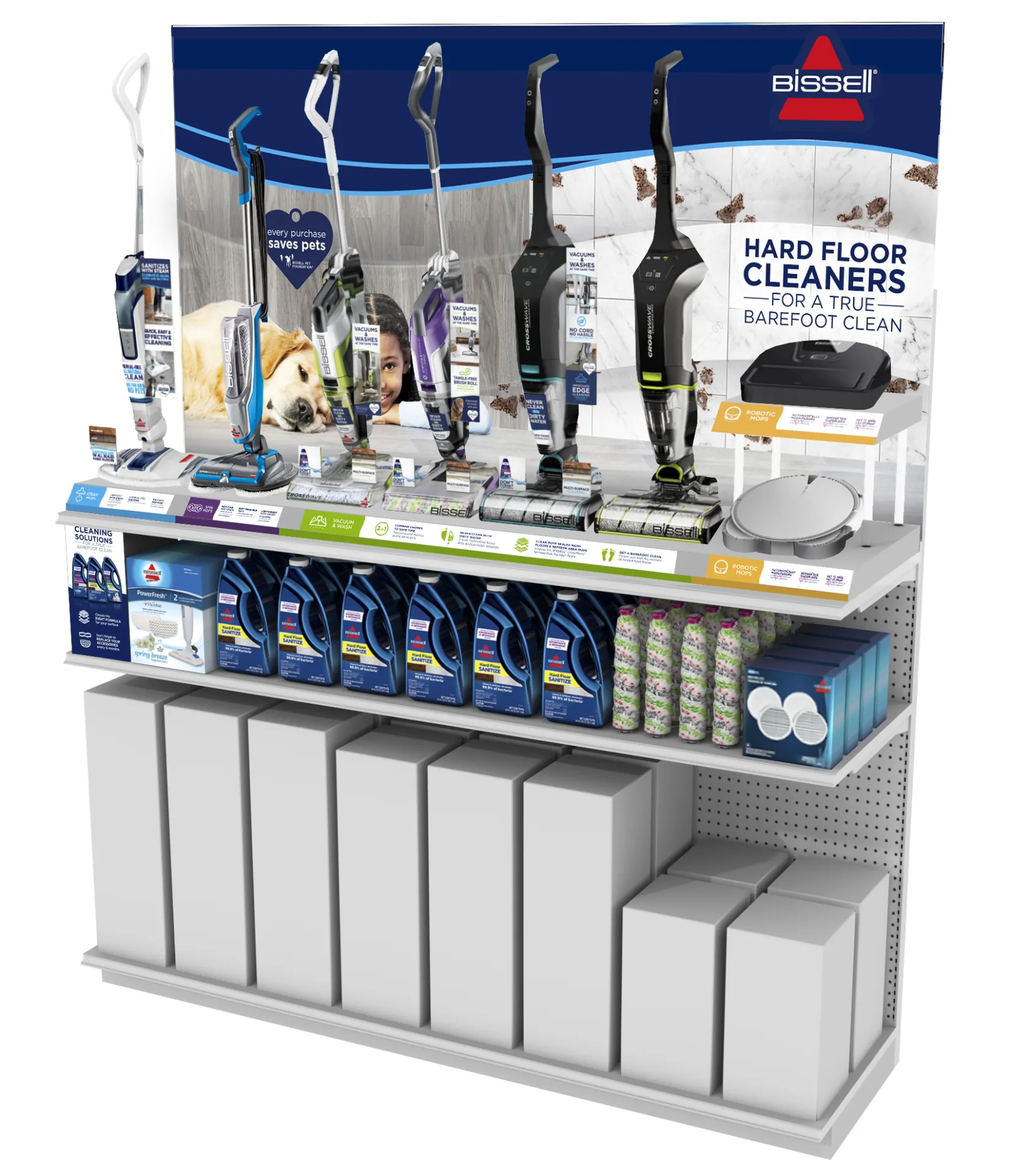 Bissell hard floor cleaner aisle display render, first direction