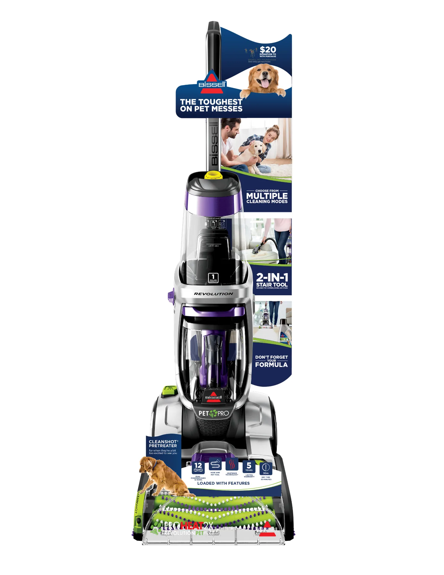 Bissell Pet Pro display with stacked feature call-outs