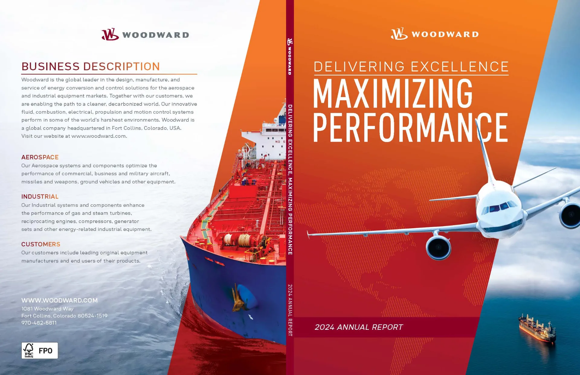 Woodward 2024 Annual Report cover option: Delivering Excellence, Maximizing Performance
