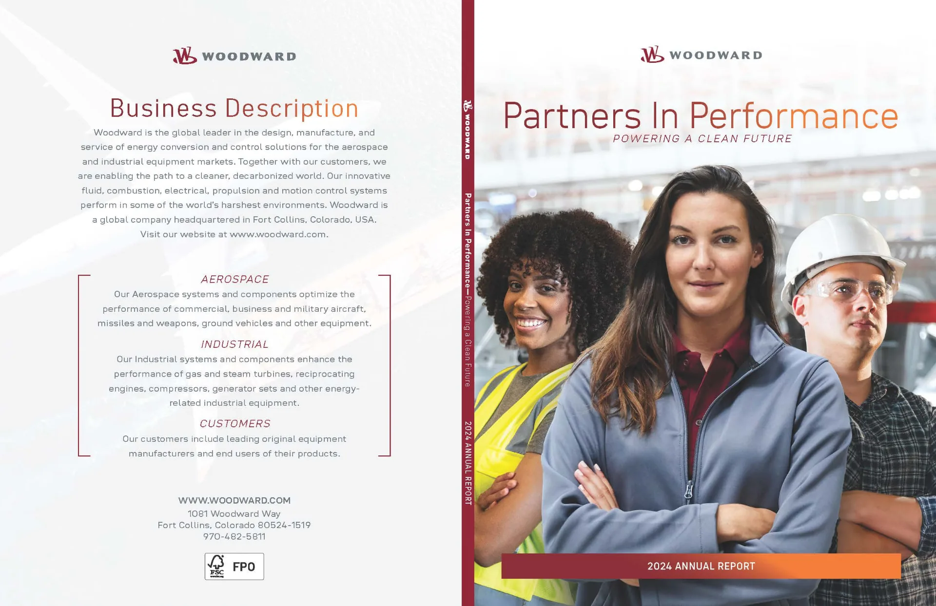 Woodward 2024 Annual Report cover option: Partners In Performance, Powering a Clean Future