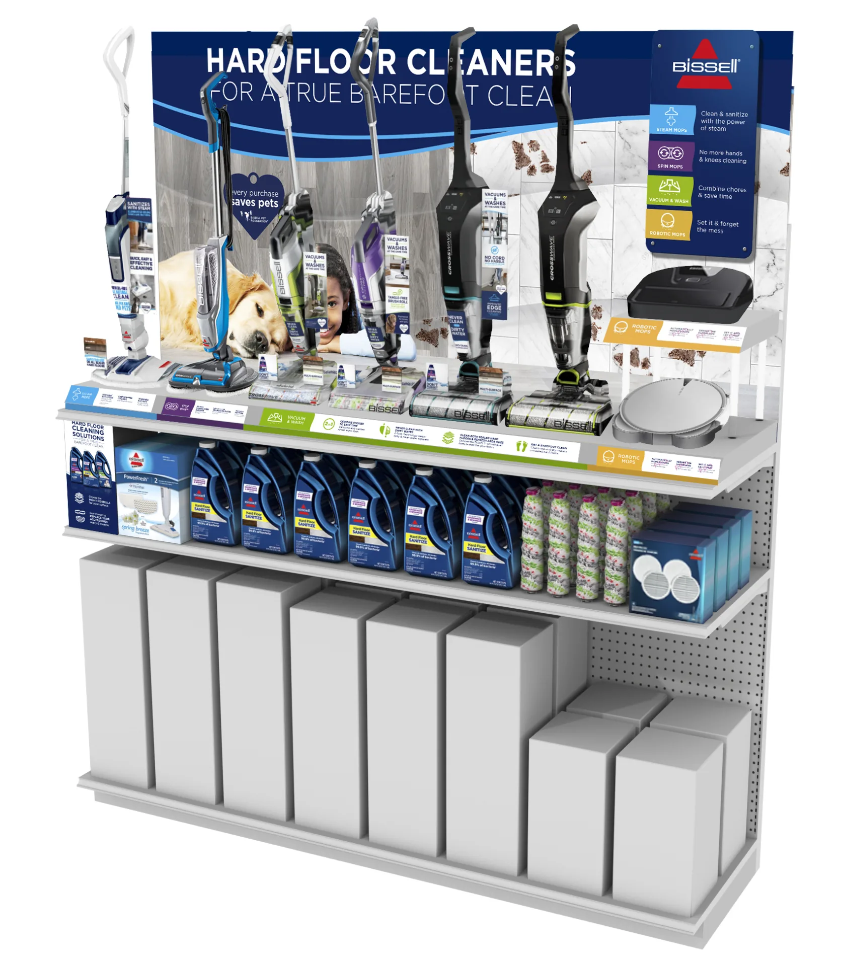 Bissell hard floor cleaner aisle display render, refined direction
