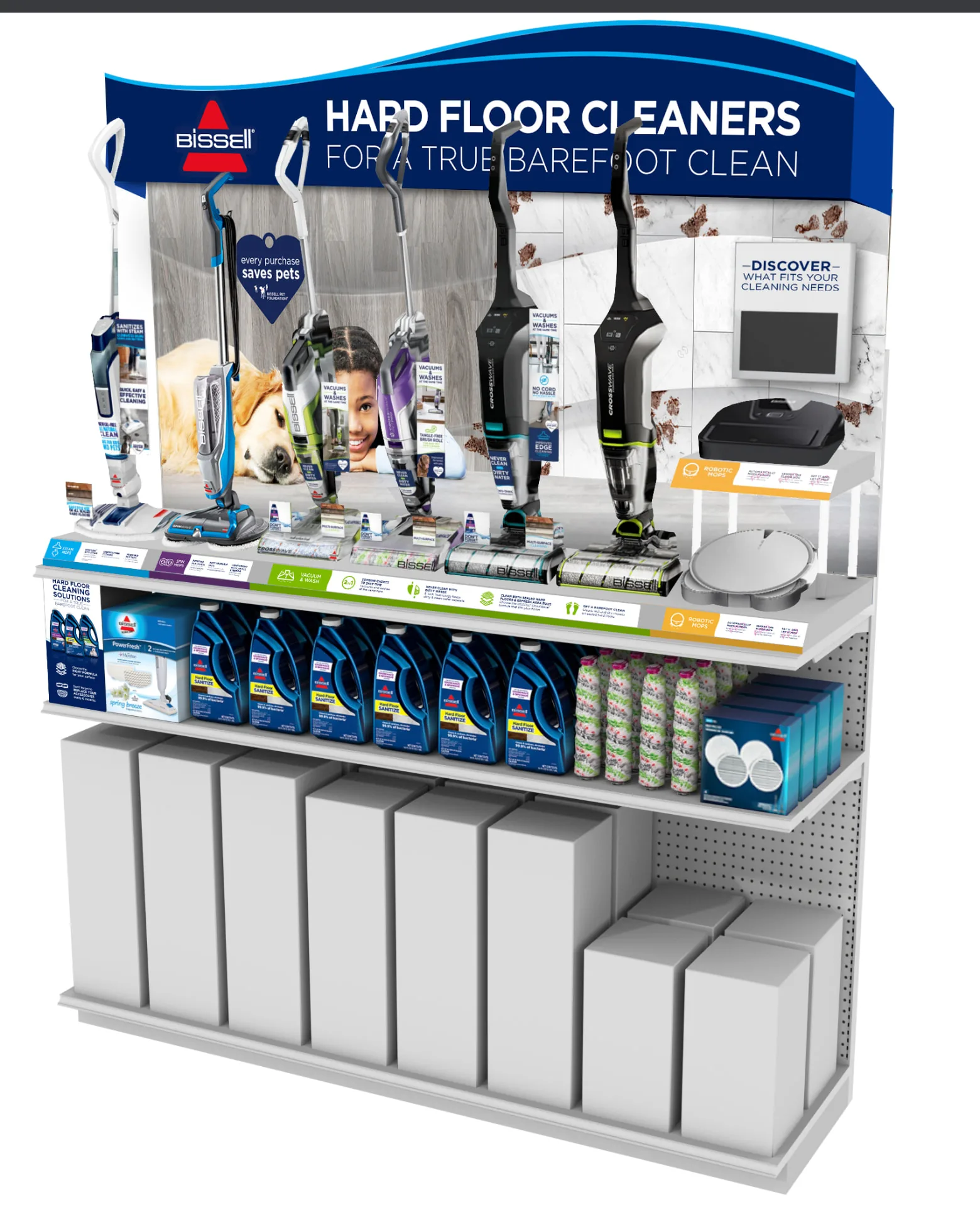 Bissell hard floor cleaner aisle display render, final direction