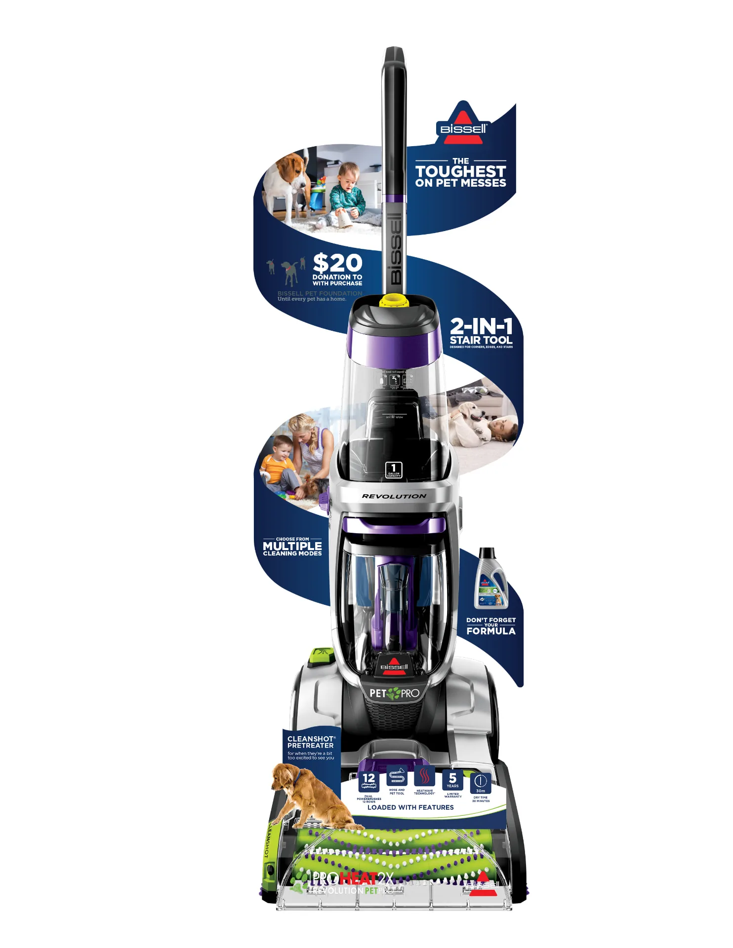 Bissell ProHeat 2X Revolution Pet Pro display with swoosh header